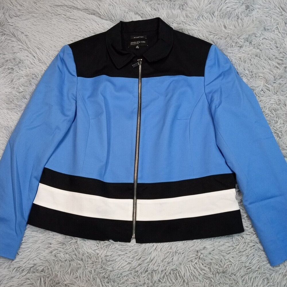 Jones New York Jacket Womens 16 Blue Zip Up Comfort Casual Career Cozy Stretch